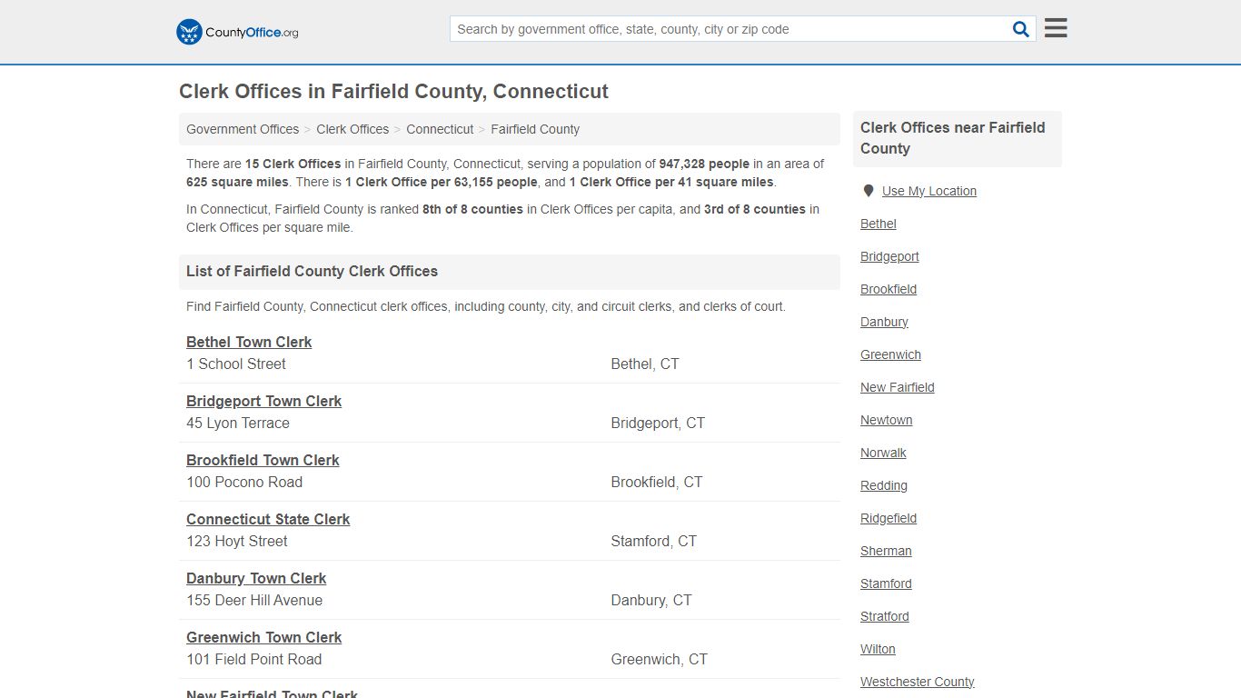 Clerk Offices - Fairfield County, CT (County & Court Records)